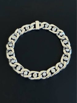 14k white gold 2CTW natural diamond curb style 8” fashion bracelet 9.5mm