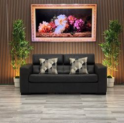 Sofa Cama Gris / Dark Gray Leather Sleeper Loveseat