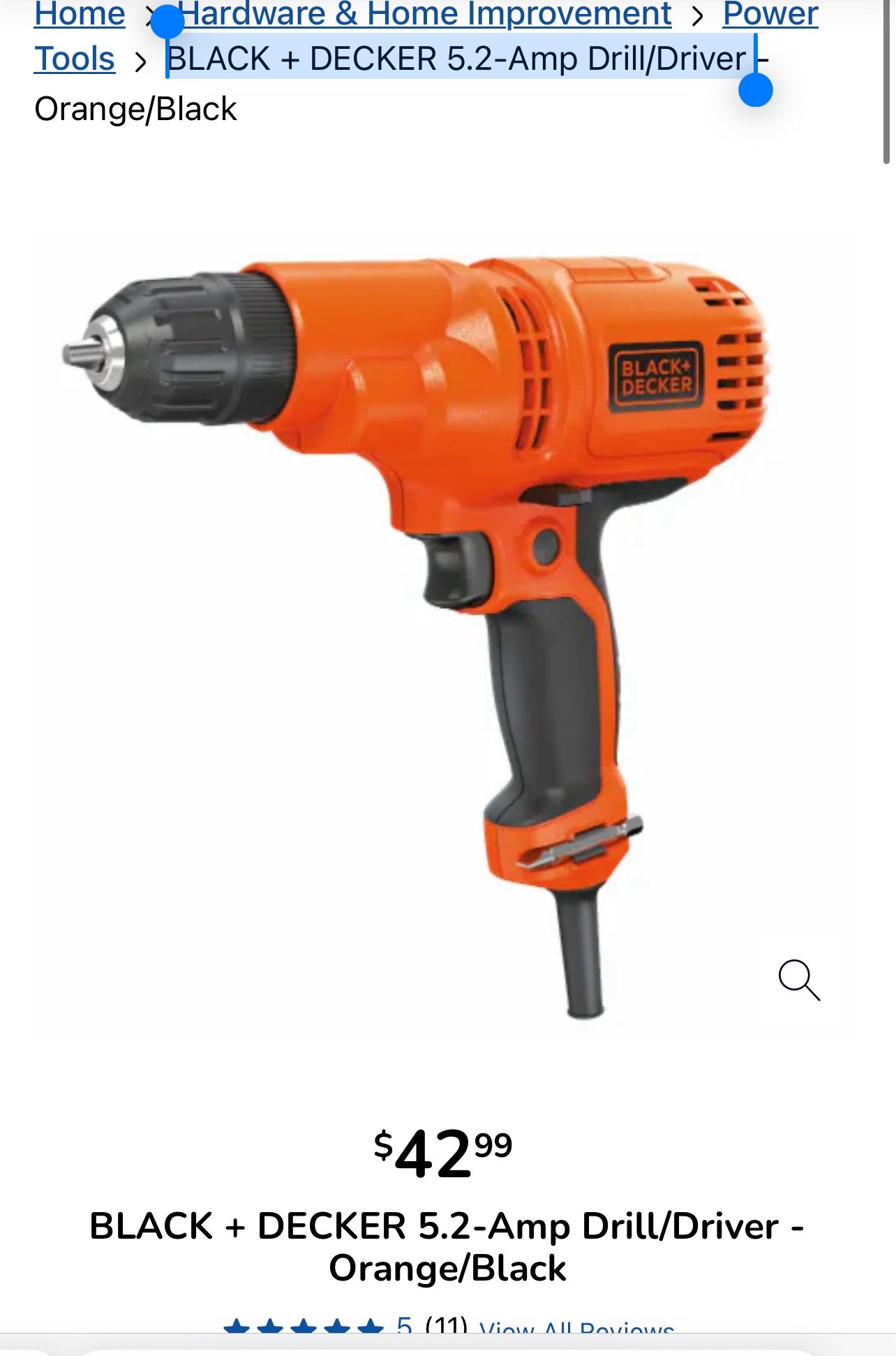 BLACK + DECKER 5.2-Amp Drill/Driver. Power tool