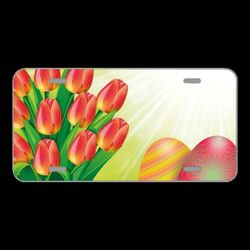License Plate Novelty Car Front Tulip Easter Egg Bouquet Spring