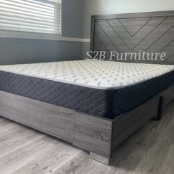 Queen Grey Alpine Platform Bed With Ortho Mattress Included!!