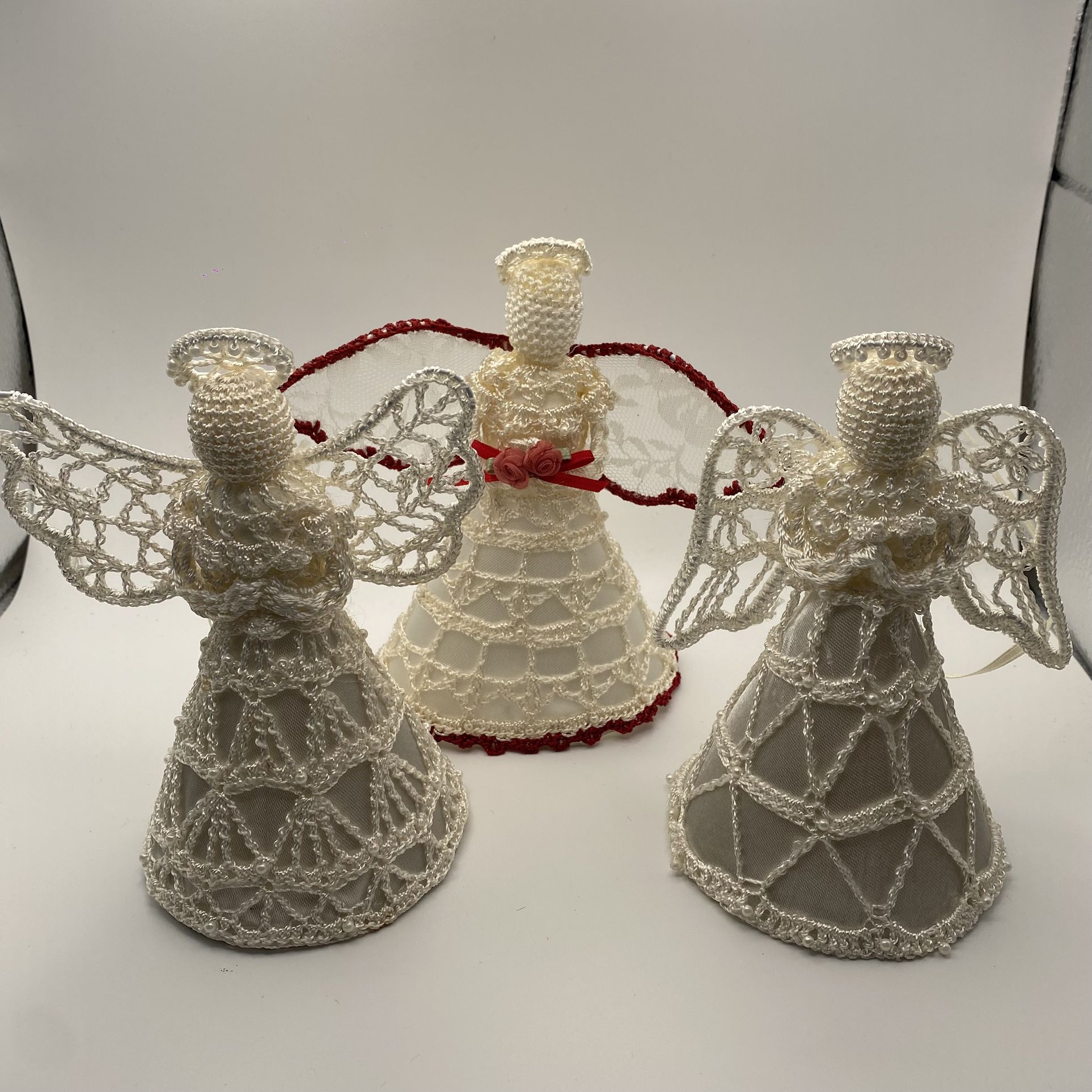Lot Of 3 Crochet Lace Angel Ornaments
