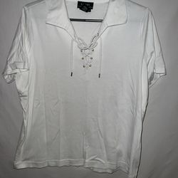 Ladies Womens Plus Size 1X Lauren Ralph Lauren white tie up polo shirt 