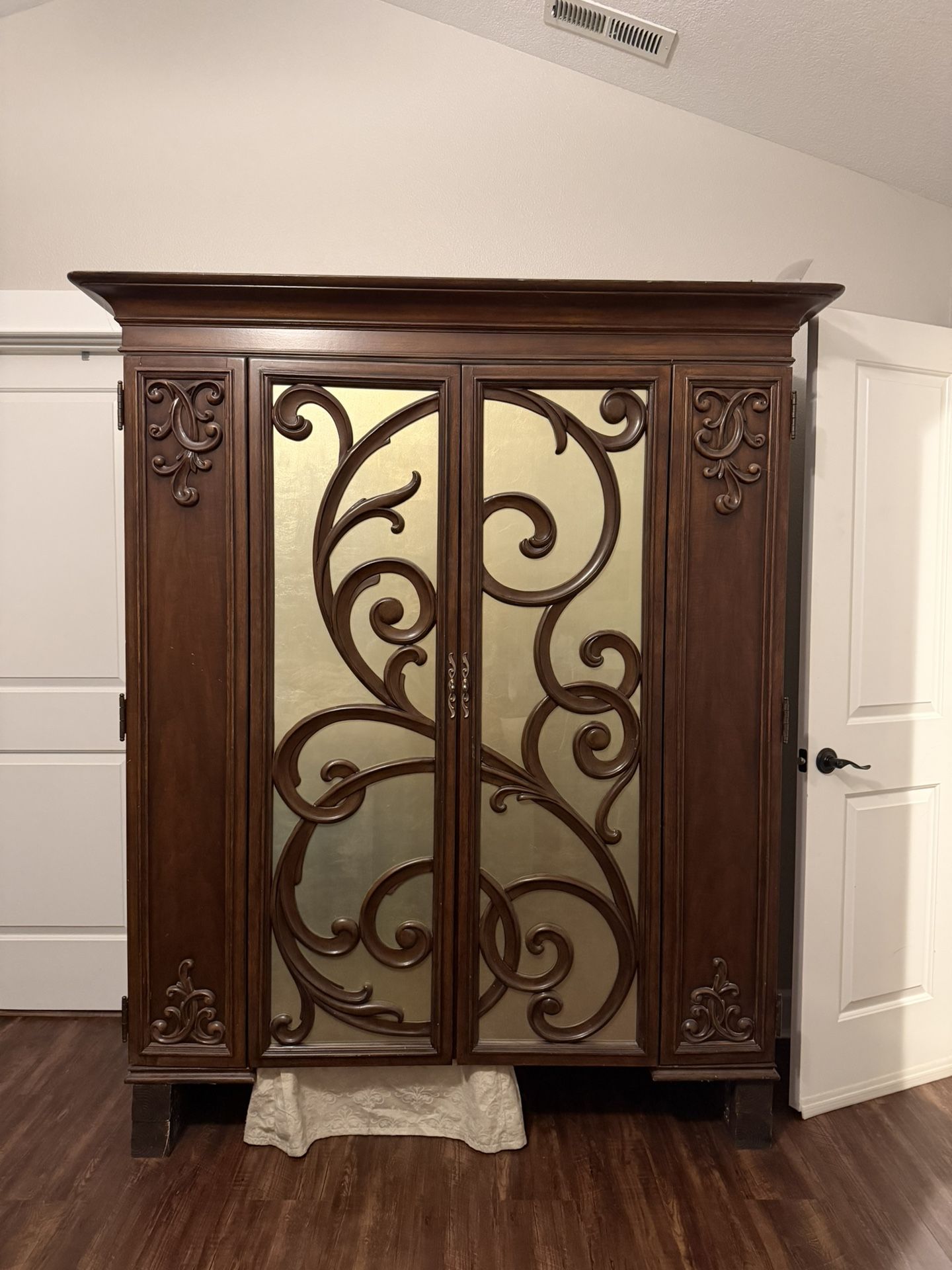 Bedroom Vanity - American Drew Furniture Jessica Mcclintock Couture - Mink Dressing Armoire With Castered Stool - Mink