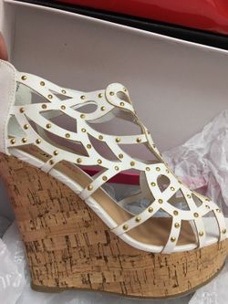 Brand new white gold cork wedges