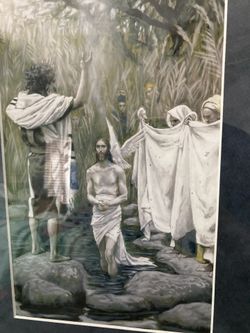 Jesus being Baptized by John. Beautiful print professionally framed.