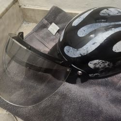 
Rodia DOT RHD 200  half Helmet white hot flames  Black Small with clear face guard 55-56cm