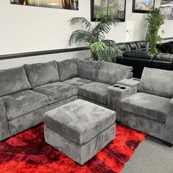 Dark Gray Sofa Sectional w/ Ottoman 