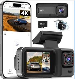 Brand New in box 4K Dash Cam, 3 Channel, 24H Parking Mode, G-Sensor, 32GB Card