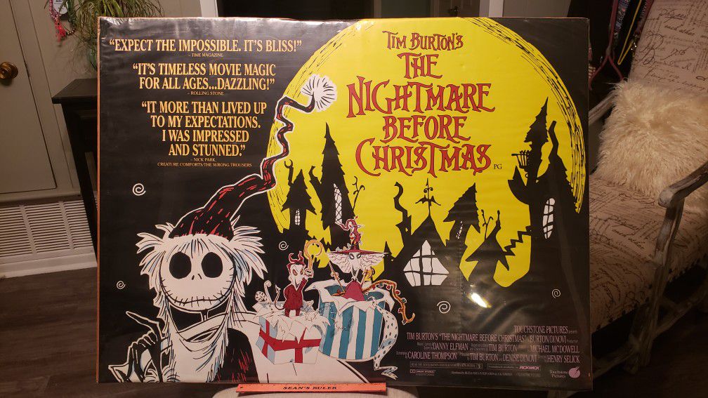 RARE 1993 Nightmare Before Christmas original British Quat poster. 40" x 30" and goes for $370