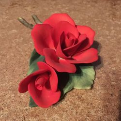 Red Stem Roses On Leaves Figurine