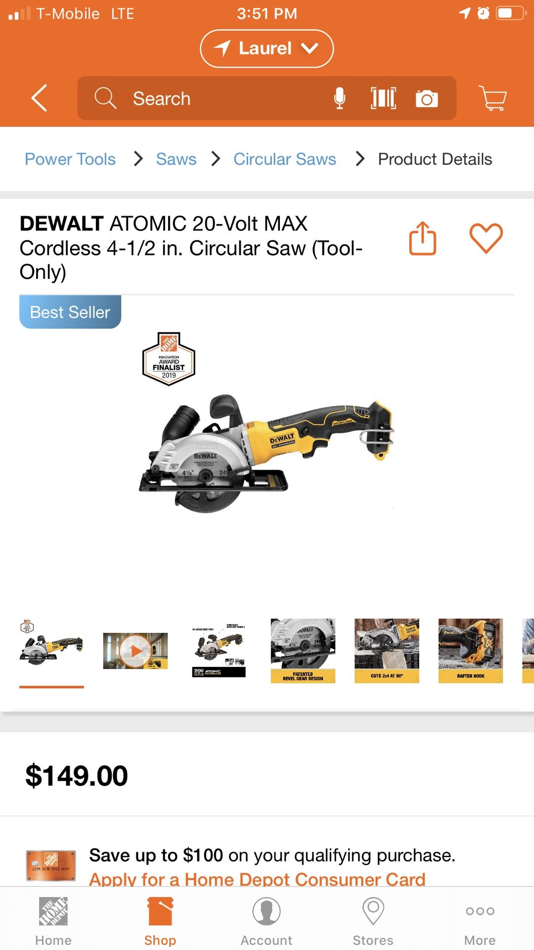 Dewalt Atomic 20-Volt Max Cordless 4-1/2 in. Circular Saw (Tool Only)