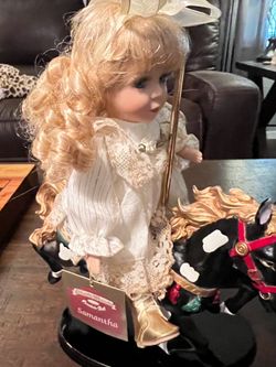 Vintage Collectible Memories porcelain doll. Samantha on Carousel horse