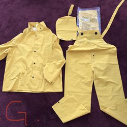 Rain Gear 3 Pc, 100 % Waterproof Size Large. Brand New. Overalls, Jacket And Hood