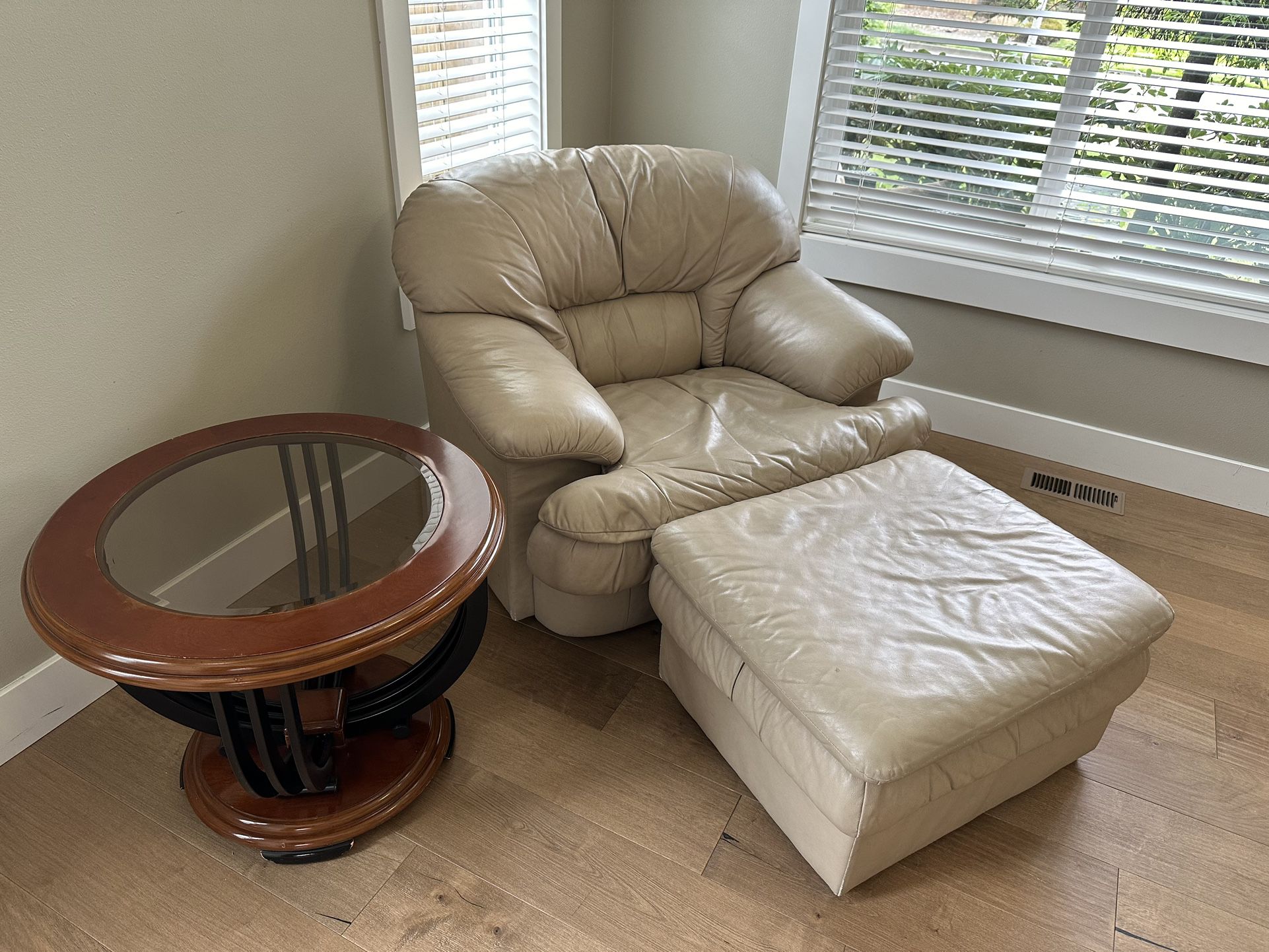 Leather Chair, Ottoman and Coffee Table