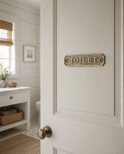 Vintage Brass Toilet Wall Plaque Door Sign Bathroom Powder Room Coastal Nautical Art Metal
