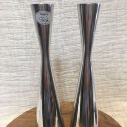 9” IKEA Silver Metal Taper Candle Holders Mid Century Modern Scandinavian Minimalism