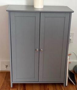 Gray Wood Storage Cabinet with Double Doors