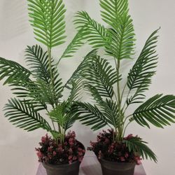 PAIR of 4' Faux Palms in Dragon Blood Stone / 11" Planters @ Lasting Creations