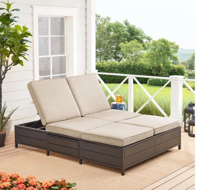 New Need Gone Mainstays Cushion Steel Outdoor Chaise Lounge - Tan/Black