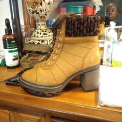 Brown Cheetah Heel Boots 