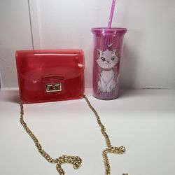 Disney Marie  Tumbler Cup With Straw & Neon Jelly Crossbody