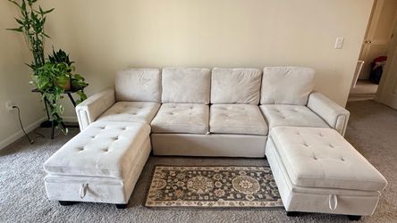 Belffin Modular U shape- White Sectional Sofa with Storage Ottomans