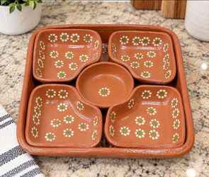Terracotta Serving Tray with 5 Sectioned Bowls