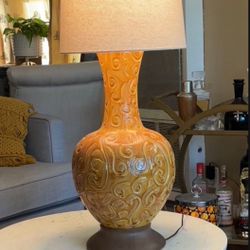 MCM Large Ceramic Lamp On Walnut Base