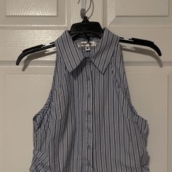 Brand New Blue Stripe High Neck Top Size Medium 