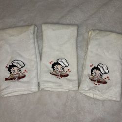 Betty Boop Chef Heart Towels Embroidered 3pc