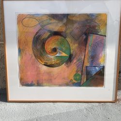 Beautiful Abstract About 4’ X 4’ Under Glass Signed 