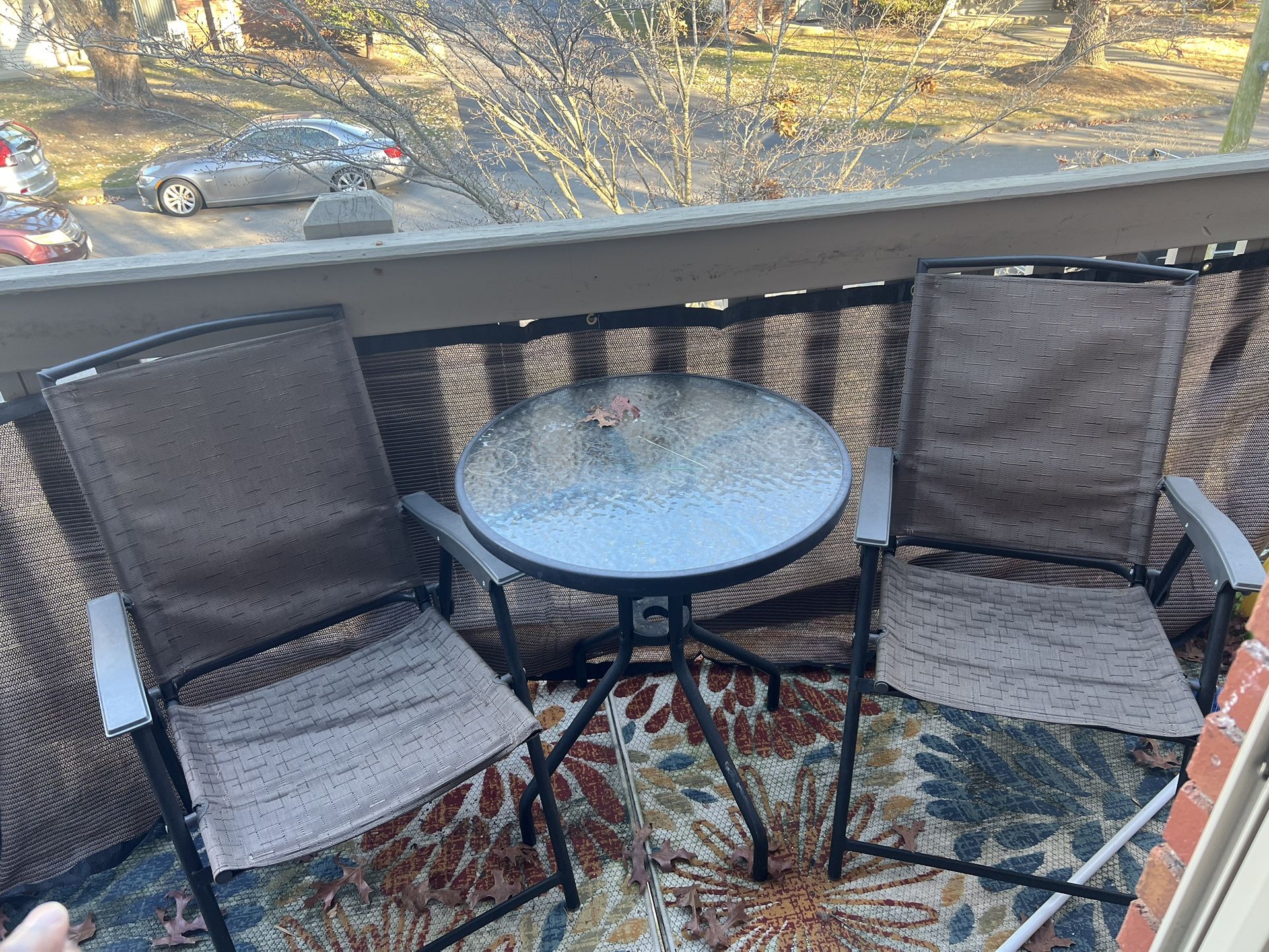 Costar 3 PCS Bistro Patio Garden Furniture Set of 2 Folding Chairs Glass Table Top Steel