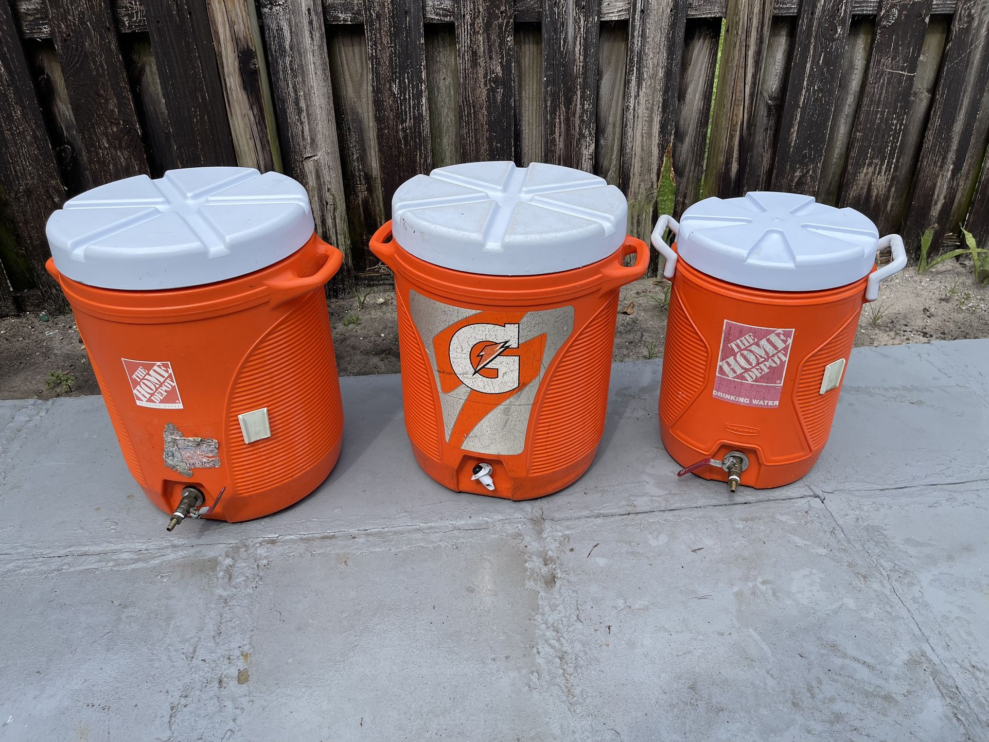3 Home Depot Orange Water Coolers Used Condition $30 For All Firm On Price
