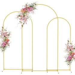 Wedding Arch Backdrop Stand 7.2FT, 6.6FT, 6FT Set of 3 Gold Metal Arch Backdrop Stand for Wedding Ceremony Baby Shower Birthday Party Decor