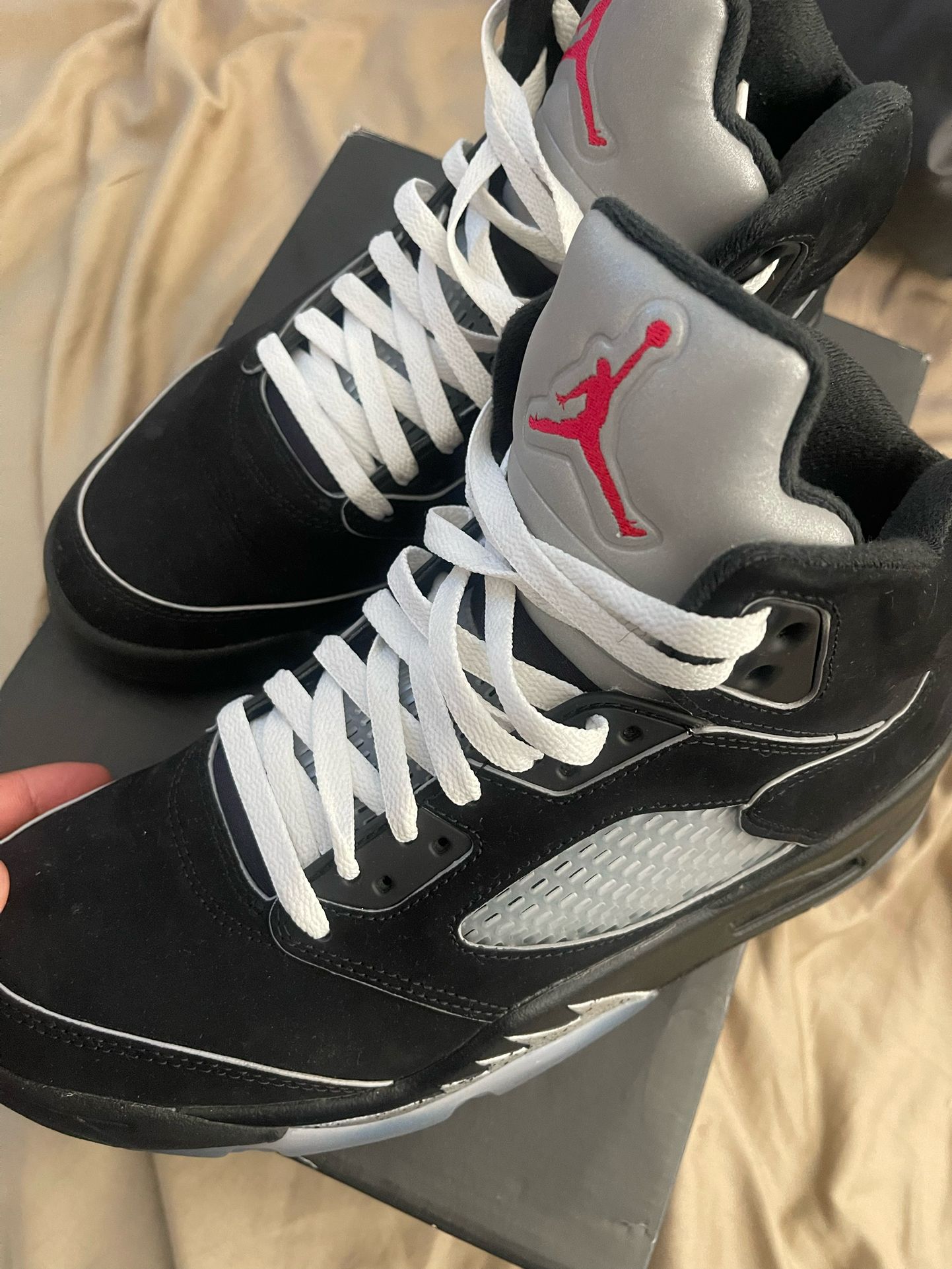 Jordan 5 “Black Metallic” Size 9.5 W/ Box And Black Laces