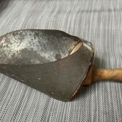 Primitive Scoop With Aged Tin  Body And Turned Wood Handle