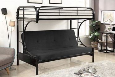 Black Metal Bunk Bed With Futon. Twin Mattress & 6” Futon Mattress 