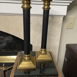 Vintage Brass  and Black Classic Column Candlestick Set  1970