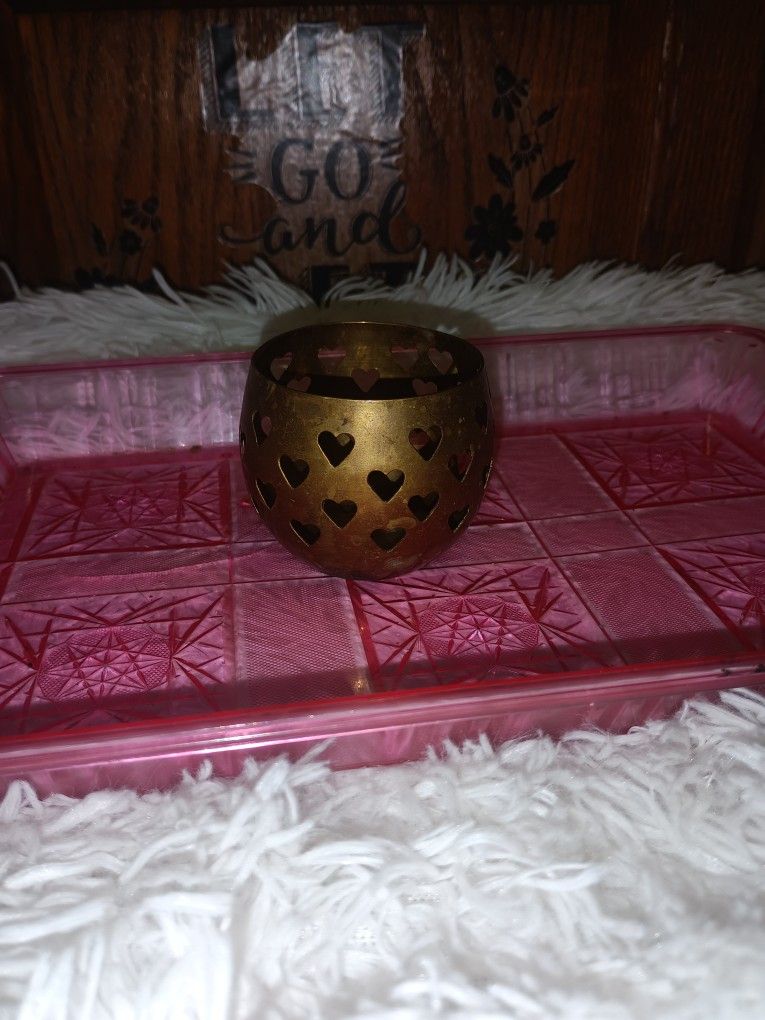 Vintage Brass Heart Candle Holder For Sale.