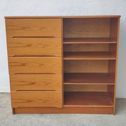 Mid Century Modern Danish Teak Dresser Armoire Bureau & Shelves