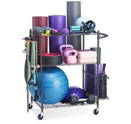 Yoga Mat Storage Rack, Home Gym Workout Equipment Storage Rack, Cart for Organizing Workout Room, Organizer Yoga Equipment Dumbbell Kettlebells Home G
