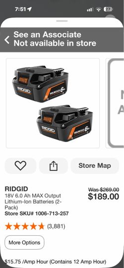 RIDGID 18V 6.0Ah MAX Output Lithium-Ion Batteries 2-Pack
