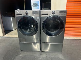 Lg set washer and gas dryer with pedestals