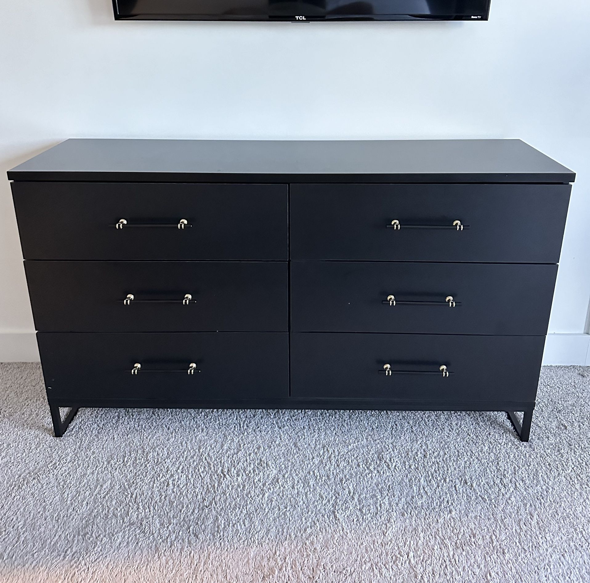 Black Wood Dresser 6 Drawer