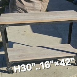 Wood And Metal Console Table with Wheels