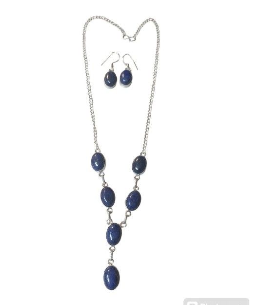 AAA+ Genuine Lapis Necklace Earrings Set 18 Inch 