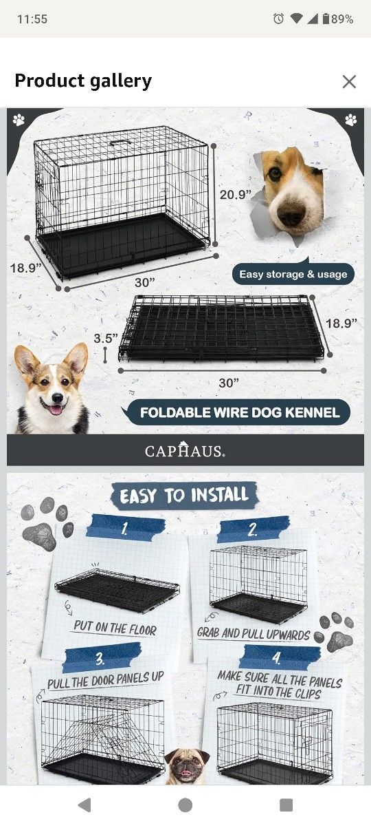 CAPHAUS Foldable Dog Crate Wire Metal Dog Kennel w/Leak-Proof Pan & Protecting Feet & Divider Panel, Single or Double Door, Small, Medium & Large Dog
