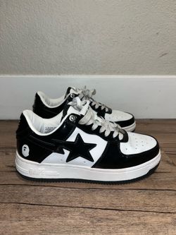 A Bathing Ape Bapesta Low Black White Patent Leather Sneakers Men’s US 7 EU 38