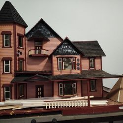 Victorian Doll House And All Of It's Crafting Materials Along With A File Cabinet 